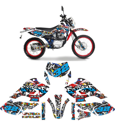 Kit Graficos Dm 125 Stickers Full Body Mod. Extreme 32 Ble