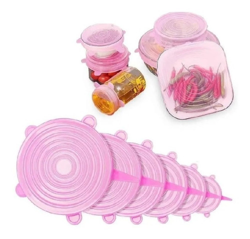 Tapas De Silicona Elásticas 6 Tamaños Fundas Tazones Rosado