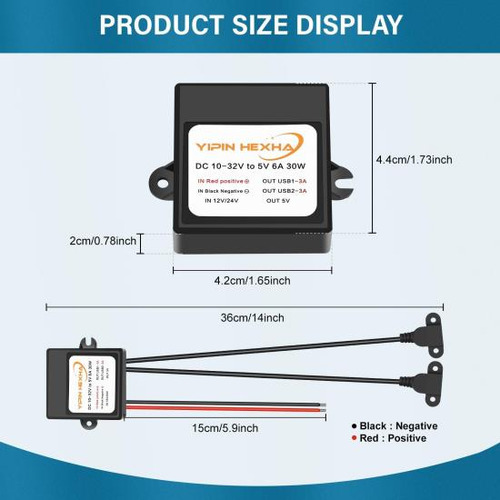 Dc 12v 24v A 5v 6a 30w Adaptador Convertidor Buck Usb Hembra