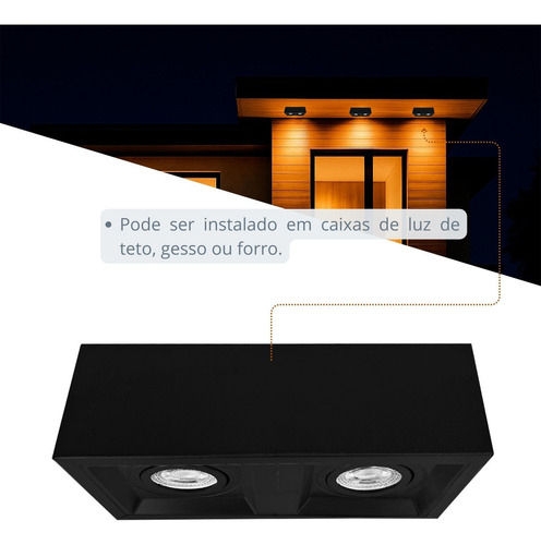 Spot Sobrepor Duplo Recuado De Teto Externo Fachada Megalux M2690dl Estrutura Preto 127/220v