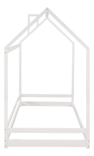Cama De Madera Individual Con Techo Para Niños Color Blanco