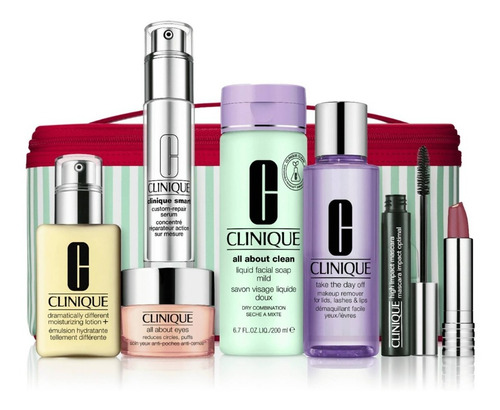 Set Clinique 7 Productos Facial Y  Maquillaje + Maletín 