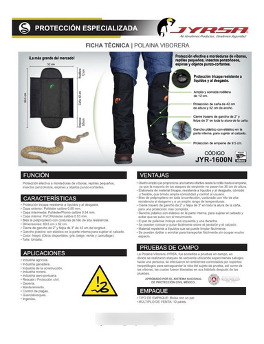 Jyrsa Jyr-1600 Polaina Viborera Protección Viboras