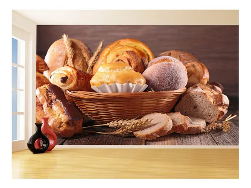 comprar Adesivo De Parede Alimentos Cesta Pães Padaria 9m² Al240