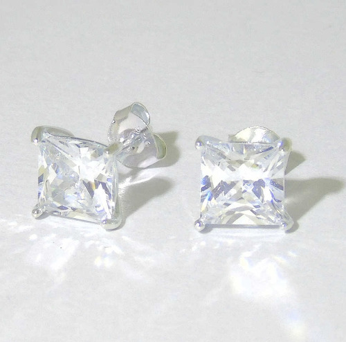 Imagen 4 de 7 de Aros Plata 925 Cuadrados Cubic Engarzados 7mm Garantía
