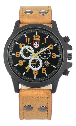 Brown - Watches Mens Military Army Leather Date Wrist Watch