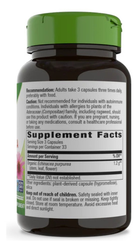 Echinacea Purpurea 1.200 Mg Dose 180 Caps - Nature's Way Eua