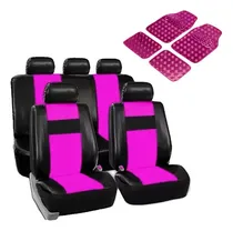 Comprar Kit Fundas Asiento Rosa Auto + Cubre Alfombra Metalizada