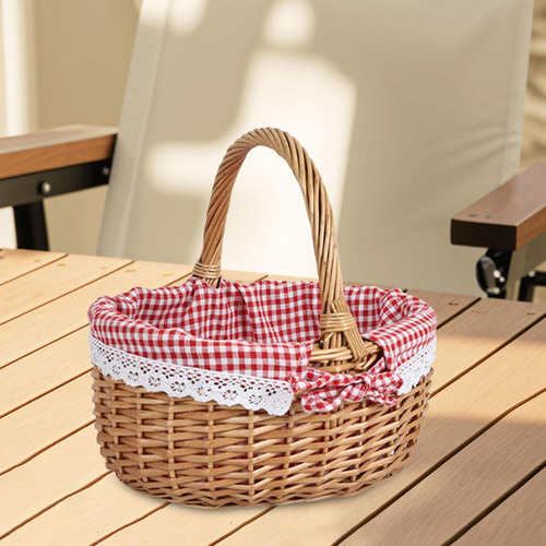 Cesta De Mimbre Para Picnic, Cesta De Almacenamiento, S Rojo