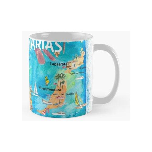 Taza Mapa De Viaje Ilustrado De Canarias Con Tenerife, Gran 