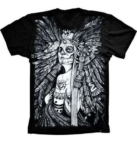 Camiseta Estilosa 3d Fullprint - Skull Caveira Mulher Cocar