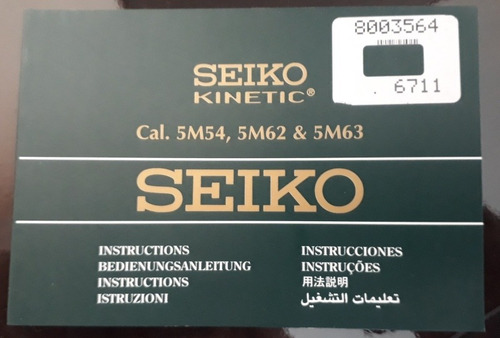 Manual De Instruções Relógio Seiko Knetic Calibre 5m54,62,63