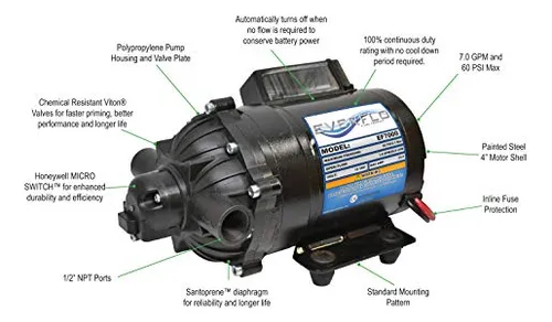 Everflo Ef7000-box 7.0 Gpm 12 V Diafragma Puertos 1/2 Fnpt