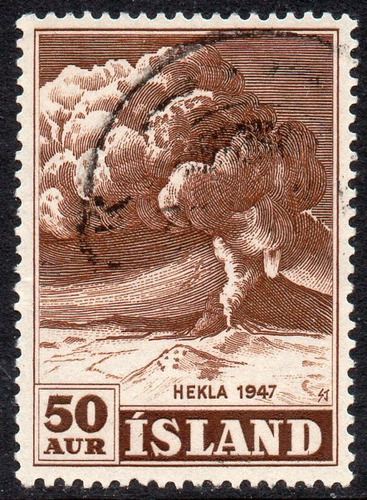 Islandia Sello Usado Erupción Volcán Hekla Año 1948 