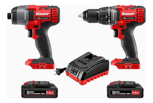 Kit De Taladro Y Atornillador De Impacto Bauer 20v Color Rojo Frecuencia 60