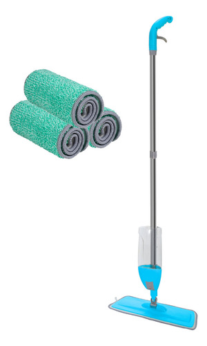 Mop Spray Rodo Esfregão Limpeza Vassoura +3 Refil Microfibra Cor Azul