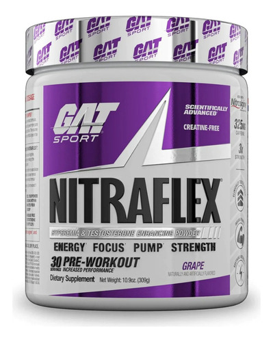 Suplemento en polvo GAT Sport  Advanced Pre-Workout Nitraflex aminoácidos sabor grape en pote de 309g