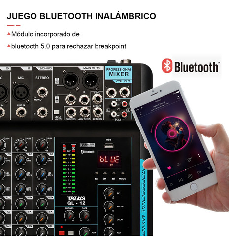Tklbls Ql-12 Mezladora De 12 Canales Mixer Usb Bluetooth
