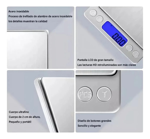 Balanza Gramera Cocina Digital Alta Precisión 3000g Bandeja Plateado 3 Kg
