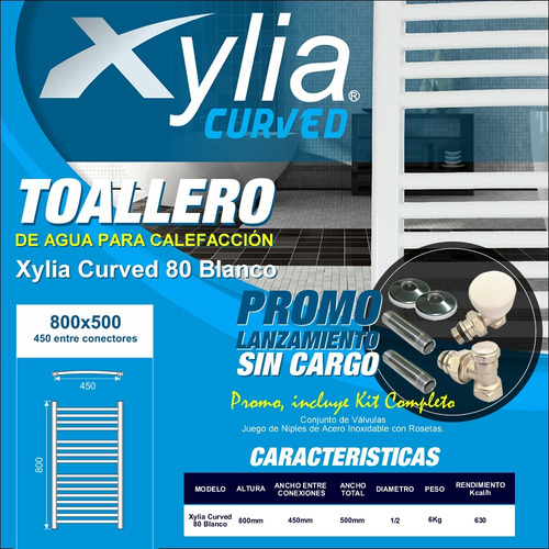Imagen 2 de 5 de Toallero Rad Xylia 80 Blanco Con Kit Completo
