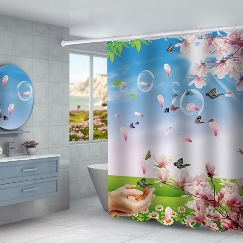 Cortinas De Ducha De Flores Impermeable Tela De Poliéster