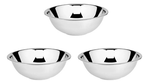 3 Tigelas Inox Saladeira Grande Bacia Bowl 32cm 3,8 Lts