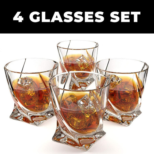 Set De 4 Vasos De Cristal Elegante Whisky Importado