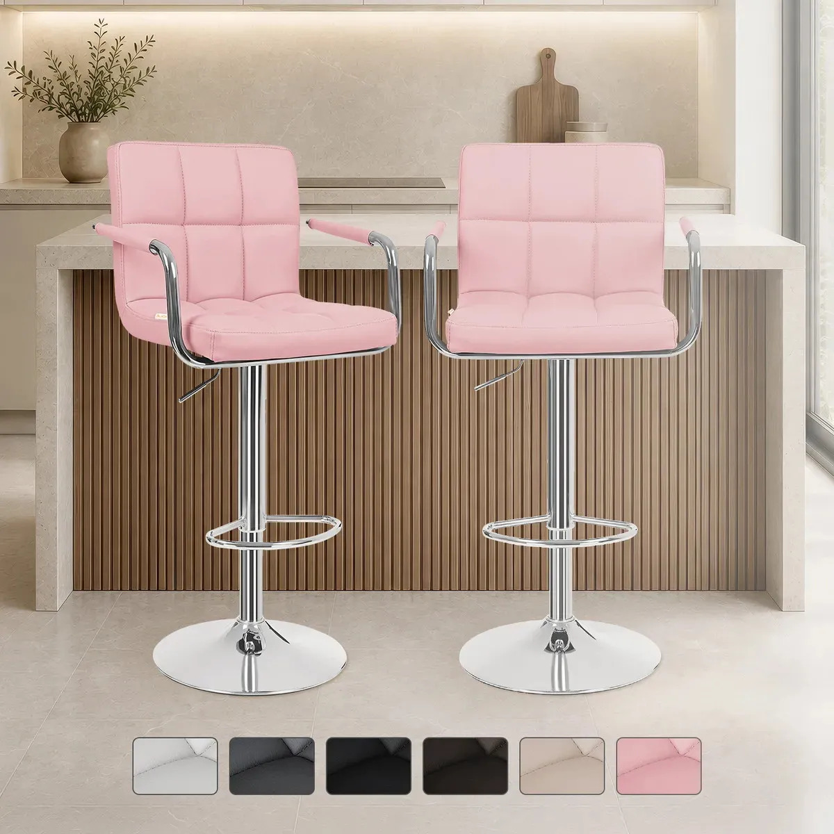 Set 2 Bancos Con Apoyabrazos Altos Cocina Barra Silla Blick Asiento Rosa