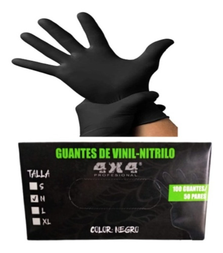 Guantes De Nitrilo Negro Mediano  4x4