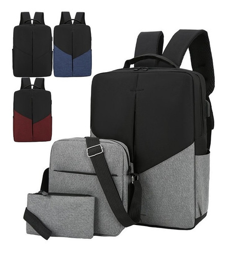 Set Mochila Ejecutiva Impermeable Para Laptop Con Usb 3 Pzas