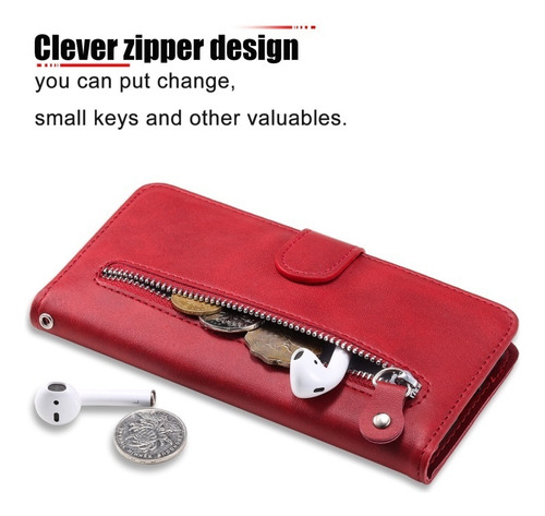 Capa Carteira De Couro Com Zíper Para Xiaomi Redmi
