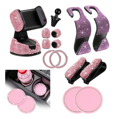 13 Pcs Accesorios Coche Brillantes Con Diamantes Mujer Rosa