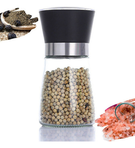 Kit 2 Moedor Sal Pimenta Inox Vidro Regulável 180 Ml