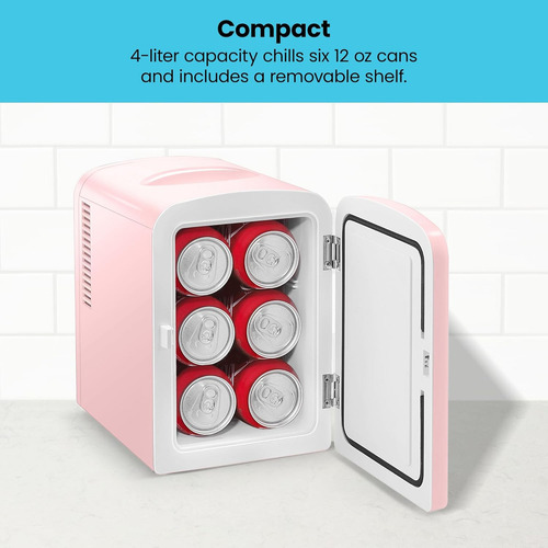 Mini Frigobar 4l, Portátil Para Latas Y Cuidado De Piel Rosa