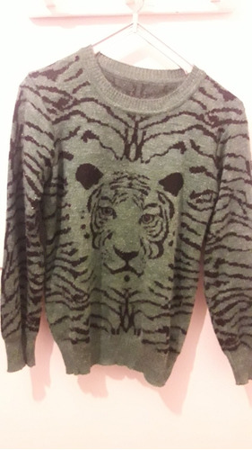Sweater Estampado Verde Y Negro Tigre