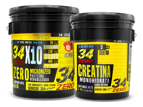 Proteína Isolate 10 Kg + Creatina Monohidratada 5 Kg 34 Zero Sabor Fresa - Natural