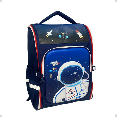 Mochila Infantil Menino Escolar Astronauta Faixa Refletiva Cor Azul
