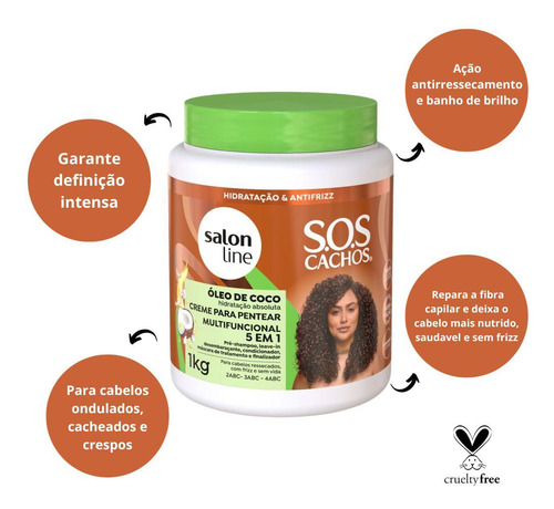 Creme Multifuncional Salon Line Cachos Óleo De Coco 1kg