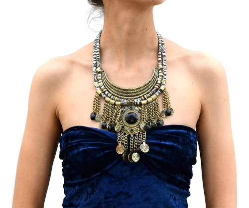 Collar Cadena Pedreria Oro Decoracion Metal Colgante 