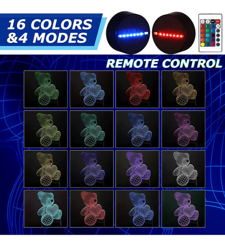Base De Lámpara Led Nocturna 3d, 4 Modos, Soporte De N...