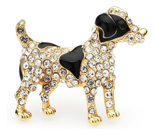 Broche Prendedor Perrito Beagle Con Cristales Gold Filled