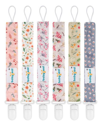 Babygoal Clips Florales Para Chupete, Paquete De 6 Soportes