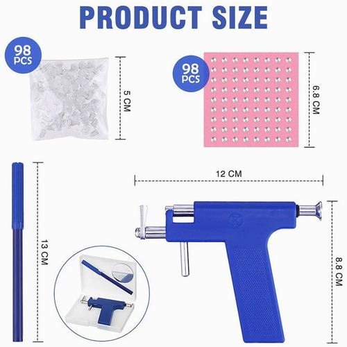 Imagen 5 de 10 de Kit Pistola Inoxidable Perforadora Cuerpo Aros Piercing