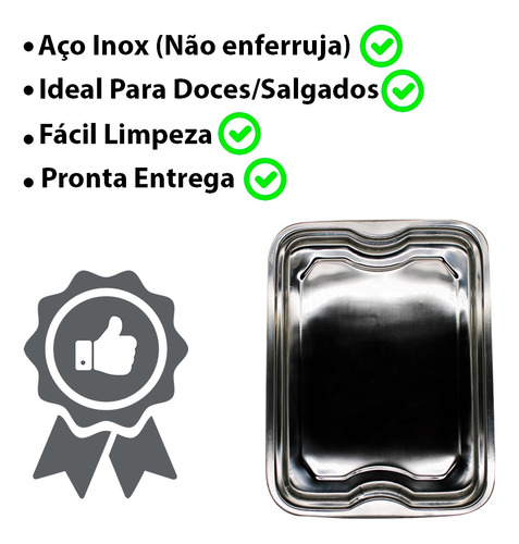 Imagem 2 de 7 de Bandeja Inox 42c Retangular Classic Bandeija Travessa Antiga