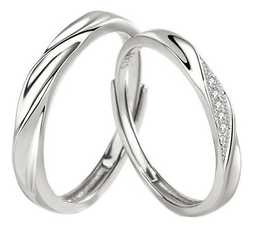 2 Anillos De Compromiso De Pareja De 925 Plata Ajustable.