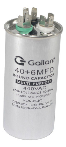 Capacitor Cbb65 Gallant 40+6mf +-5% 440 Vac Gcp40d06a-ix440