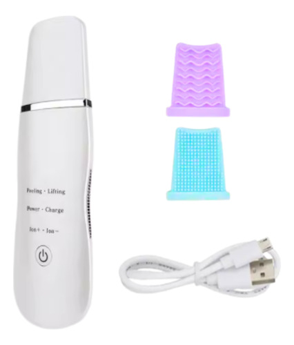 Espátula Facial Ultrasónica Recargable Peeling Skin Scrubber Blanco