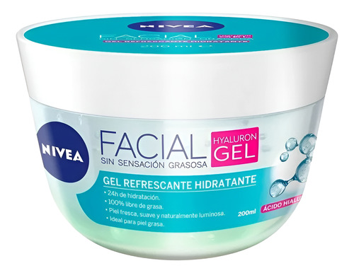 Gel Facial Sin Sensación Grasosa Con Ácido Hialurónico 200ml Grasa Día