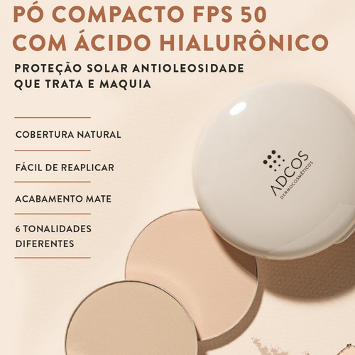 Protetor Solar Adcos Tonalizante Pó Comp+hialur Peach Fps50