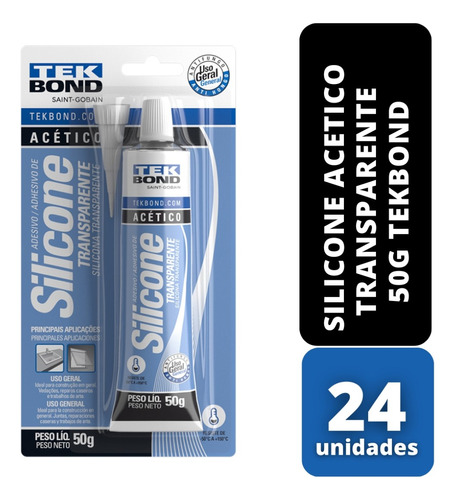 Kit 24 Silicone Acetico Transparente Uso Geral 50g Tekbond